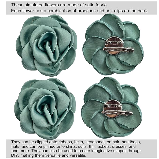 Sanrich Women's Brooches 4pcs Rose Flower Hair Clip Mexican Hair Flowers Clips Hairpin Brooch Tea Party Hats Headpieces (aqua blue)