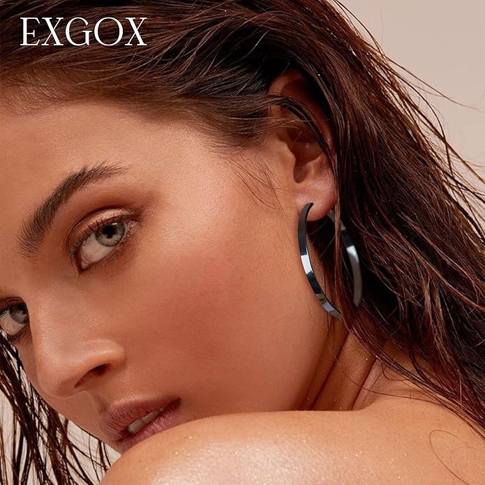 EXGOX Silver Hoop Earrings for Women - Sterling Silver & 14K Gold Plated - Hypoallergenic 925 Silver - Big Hoop Earrings (30/40/50/60/70mm)