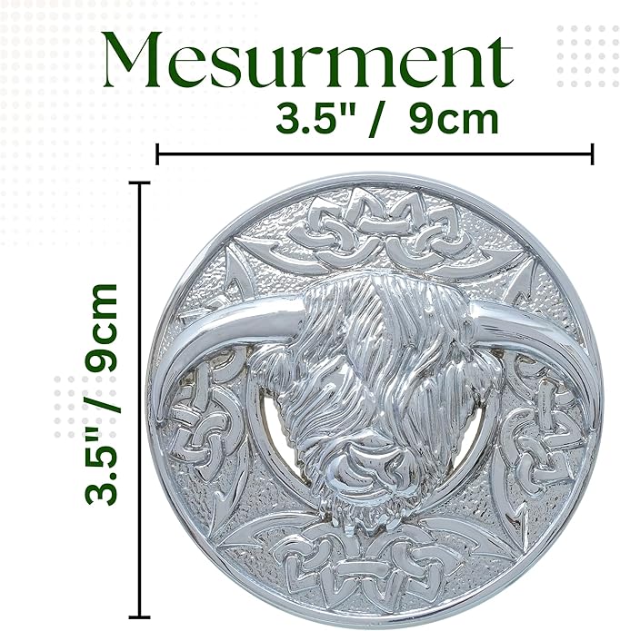 Highland Cow Kilt Brooch with Celtic Knot - Traditional Scottish Helian Coo Plaid Brooches for Men – Handcrafted Tartan Sash Pin, Luxurious Accessory for Women’s Dress