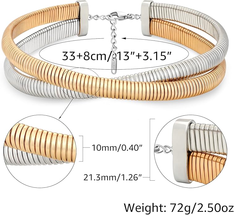 Chunky Gold Choker Necklace for Women, 14K Gold Plated Snake Chain Statement Necklace Triple Twsited Layered Choker Necklaces Jewelry Gifts