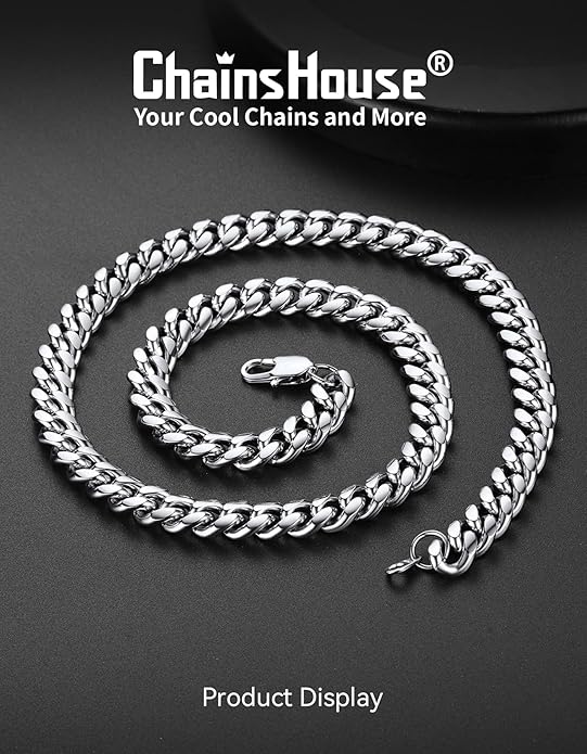 ChainsHouse Miami Cuban Link Chain Necklace for Men, 4.8mm/6mm/10mm/14mm Width, 14K Gold Plated/Stainless Steel/Black Mens Chunky Hip Hop Necklace Curb Chains, 14"-30" Length, Come Gift Box