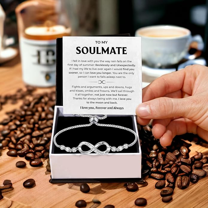 To My Soulmate Bracelet, Soulmate Bracelet For Women, Soulmate's Jewelry Gift From Boyfriend Husband Friend With Message Card And Box Meaning, Valentine Gifts For Her, Birthday Christmas Gifts