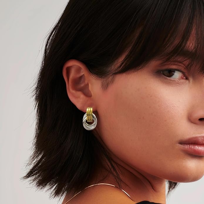 NIXMAX Chunky Small Knot Earrings Gold Silver Geometric Earrings for Women Dainty Gold and Silver Plated Dangle Drop Earrings Hypoallergenic and Lightweight Fashion Trendy Jewelry Gifts
