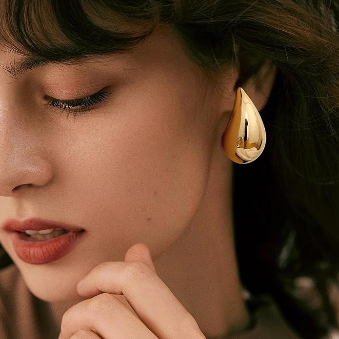 Gacimy Teardrop Earrings Dupes for Women 14K Gold Plated, Chunky Drop Earrings for Women with 925 Sterling Silver Post