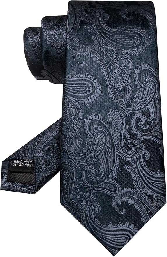 JEMYGINS Mens Paisley Tie and Pocket Square,Lapel Pin,Cufflinks,Tie Clip Sets with Gift Box 5PCS