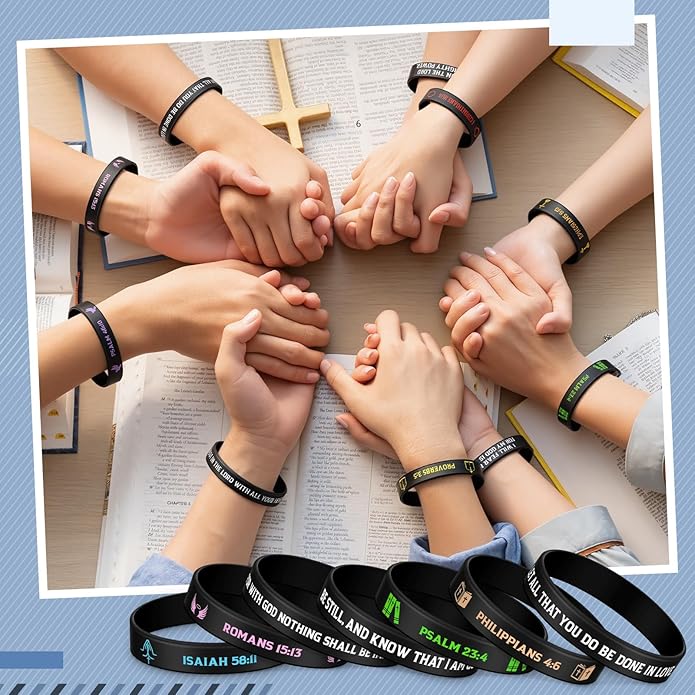 Ecation Bible Verses Bracelets Bulk Scripture Silicone Wristbands Inspirational Motivational Quote Rubber Wristbands Christian Bracelets for Easter Carnival Party Favors