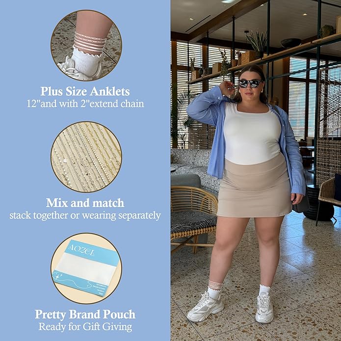 Gold/Silver Plated Anklet Bracelets for Women Waterproof Plus Size Cuban Link Chain Ankle Bracelet for Large Ankle 9-12inch