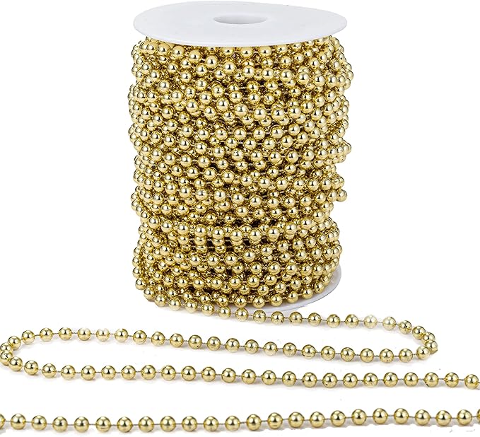 YoungJewl 6mm Crafts Faux Pearl Beads Garland Pearl Bead Roll Strand of Pearls to Decorate Floral Centerpieces Wedding Party Favor Christmas Tree(82 Feet Gold)