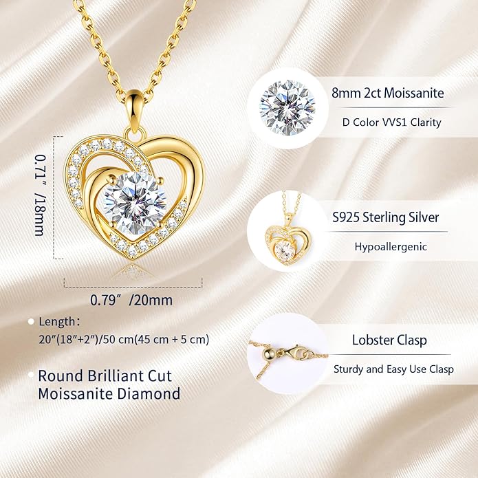 Promise Necklace for Her, 2CT Moissanite Infinity Heart Pendant for Women, Romantic I Choose You Gift to Girlfriend Wife from Boyfriend Husband, Ready to Gift Box Included, Gifts for Christmas Valentine's Day Birthday Anniversary