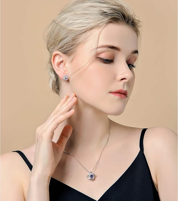 AMYJANE Bridal Jewelry Set for Women - Crystal Cubic Zirconia Love Knot Necklace Stud Earrings Elegant CZ Jewelry Set for Wedding Bride Bridesmaids Gift Set
