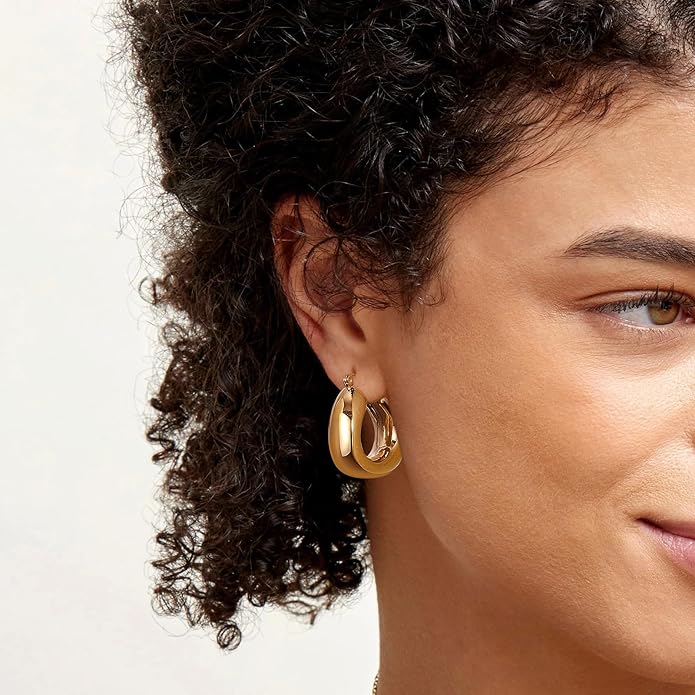 8YEARS Chunky Gold Hoop Earring for Women, 18K Gold Plated Lightweight Thick Hoops, Hypoallergenic Trendy Jewelry for Gift
