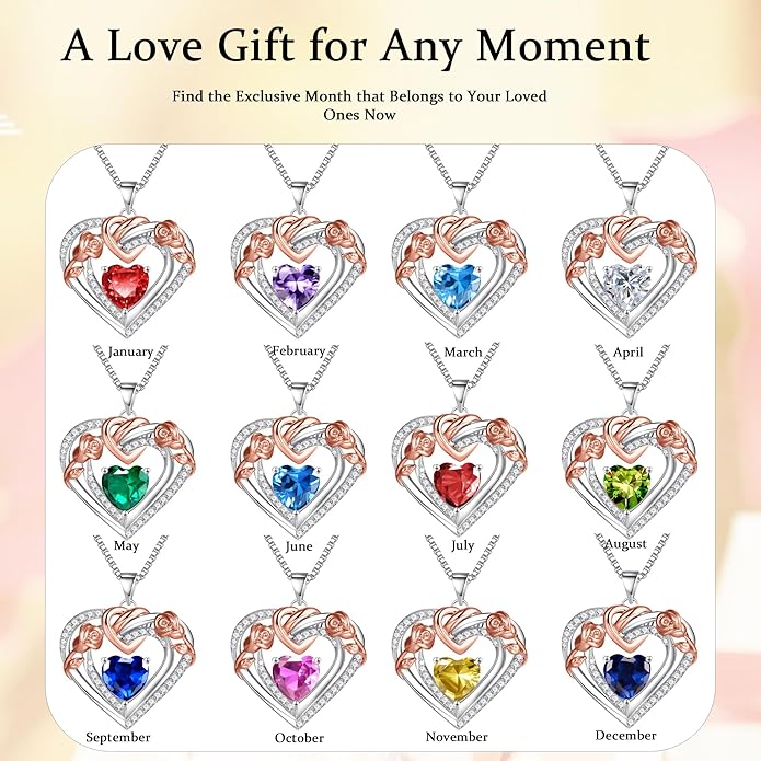 JKK Christmas Gifts Birthstone Silver Necklace for Women - S925 Sterling Silver 12 Month Birthstone Necklaces Mothers Day Birthday Christmas Gifts for Women Wife Mom