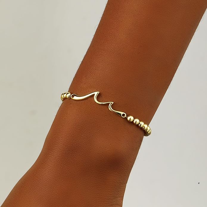 Beaded Bracelet for Women Trendy Stretch Handmade Ball Charm Bracelet Dainty Cross Heart Bow Wave CZ Stackable Jewelry Charm Gifts for Her