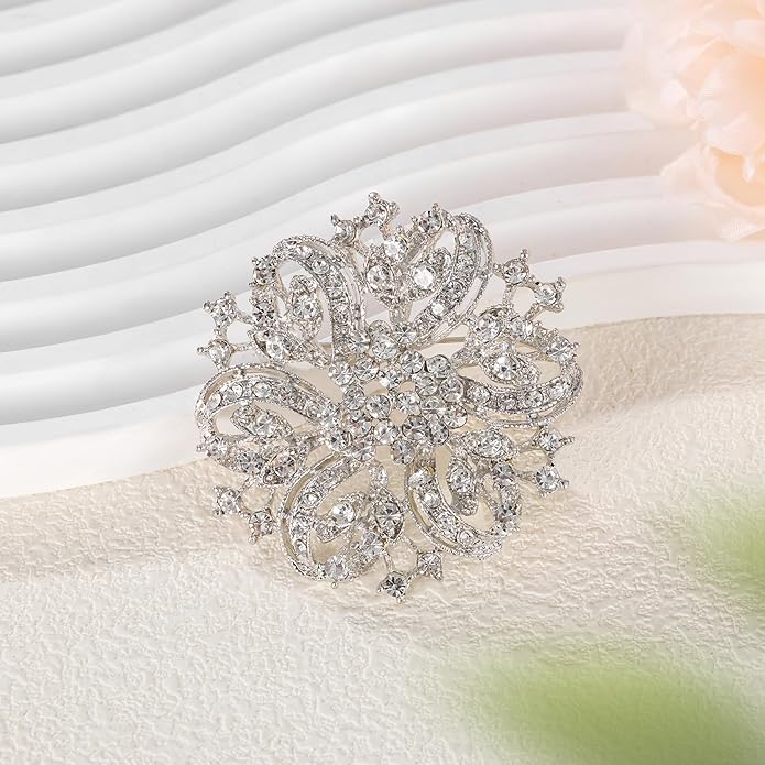 HAISWET Wedding Party Sprial Flower Crystal Rhinestone Brooch Pin for Women Jewelry
