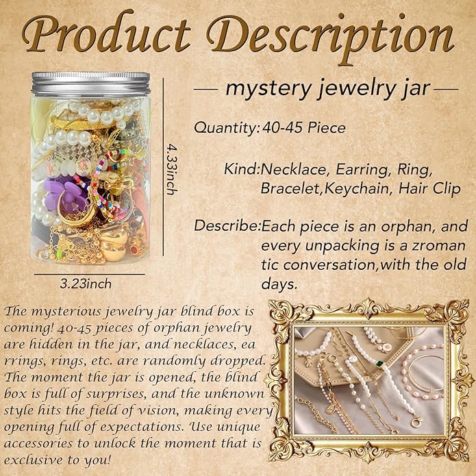 SMUOBT Mystery Jewelry Jar Bundle - 40-45 Piece Surprise Jewelry Box for Women Gift Set (Necklace, Earrings, Rings,Bracelet,Keychain, Hair Clip) - Unique Birthday Gift for Her