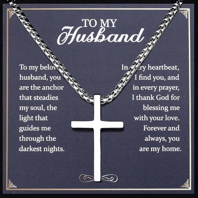 TEN MIRO Silver/Black Cross Necklace for Men Boy Stainless Steel Cross Pendant Necklace for Men Christian Religious Jewelry with Box & Card Birthday Anniversary Christmas Father's Day Gifts for Him