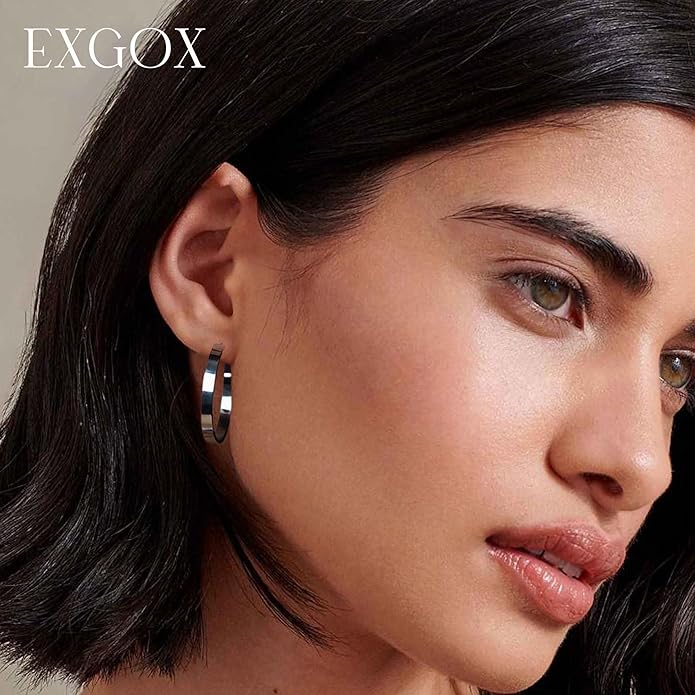 EXGOX Silver Hoop Earrings for Women - Sterling Silver & 14K Gold Plated - Hypoallergenic 925 Silver - Big Hoop Earrings (30/40/50/60/70mm)