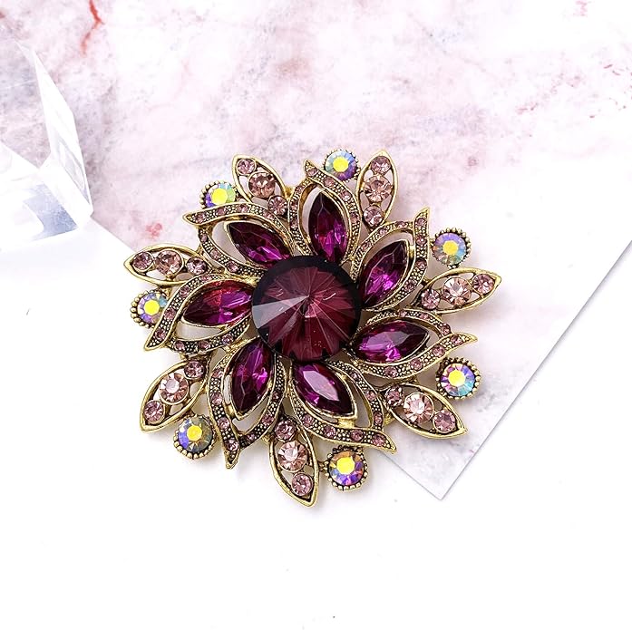 LAXPICOL Vintage Women's Austrian Crystal Elegant Flower Brooch Wedding Broach Pin