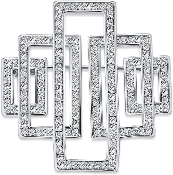 Statement Large Pave Wedding Bridal Crystal Fashion Gatsby Vintage Art Deco Style Scarf Brooch Pin For Women Silver Plated Brass