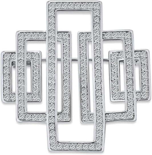 Statement Large Pave Wedding Bridal Crystal Fashion Gatsby Vintage Art Deco Style Scarf Brooch Pin For Women Silver Plated Brass