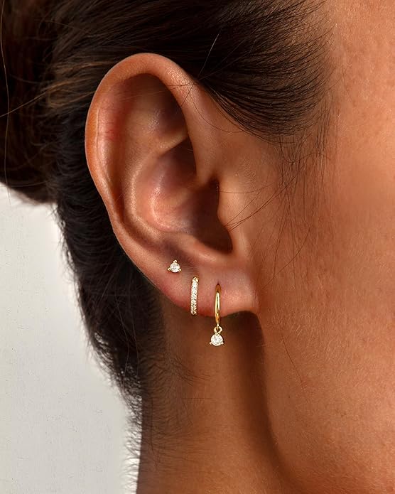Freekiss 3 Pairs Gold Hoop Earrings Set: Dainty Stud Earrings Trendy Small 14K Gold Plated Hypoallergenic Dangle Cartilage Huggie Hoop Earrings for Women Gold Jewelry for Women Gifts