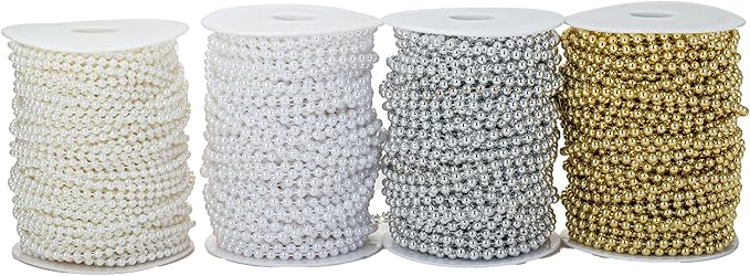 YoungJewl 6mm Crafts Faux Pearl Beads Garland Pearl Bead Roll Strand of Pearls to Decorate Floral Centerpieces Wedding Party Favor Christmas Tree(82Feet Silver)