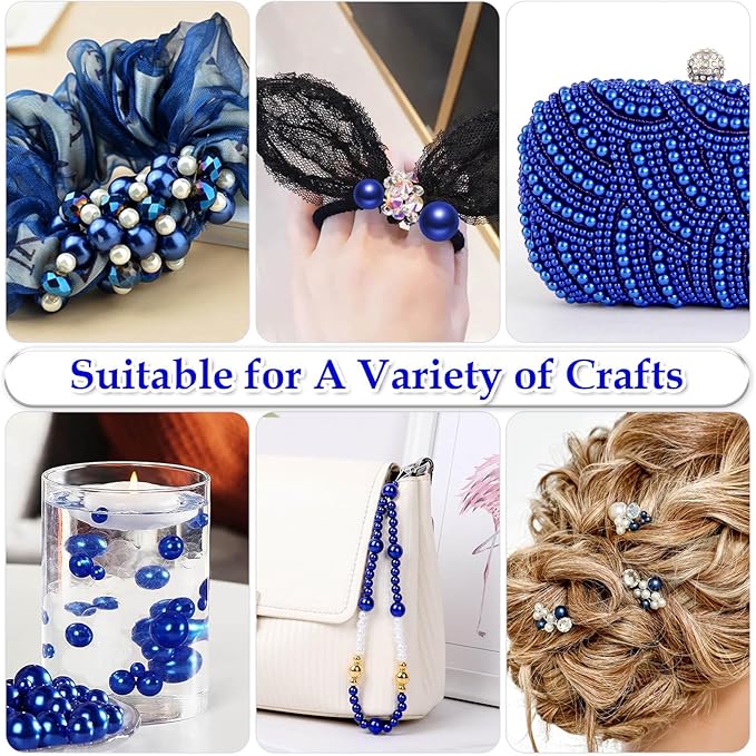 Anezus 2205Pcs Blue Pearls for Craft, Assorted Sizes Fake Pearl Beads, Sew on Pearls, Bulk Loose Pearl Beads with Holes for Jewelry Making, Bracelets, Necklaces, Hairs, Decoration, Vase Filler