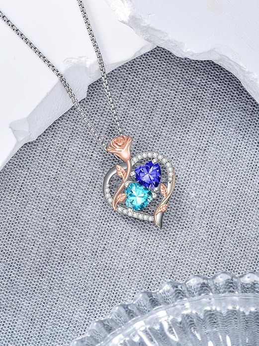 Christmas Gifts for Women Rose Heart Birthstone Pendant Necklace I Love You Forever Jewelry Valentine Mothers Day Birthday Gifts for Women Her Wife Girlfriend