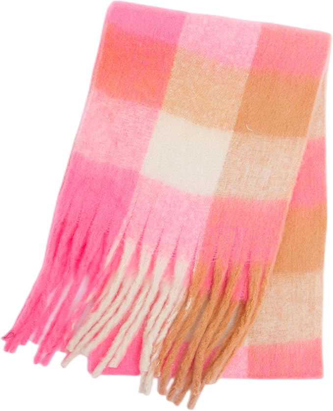 SHOHOKU Large Chunky Plaid Scarf Coloured Checked Oversized Scarf Tassel Soft Fall Winter Thick Warm Shawl Women