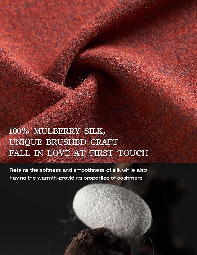 ZHE JIN Luxurious Silk Scarf for Women, Warm Soft Scarves Winter Gift for Her, 100% Brushed Mulberry Silk, Gentleman, 71"x12"