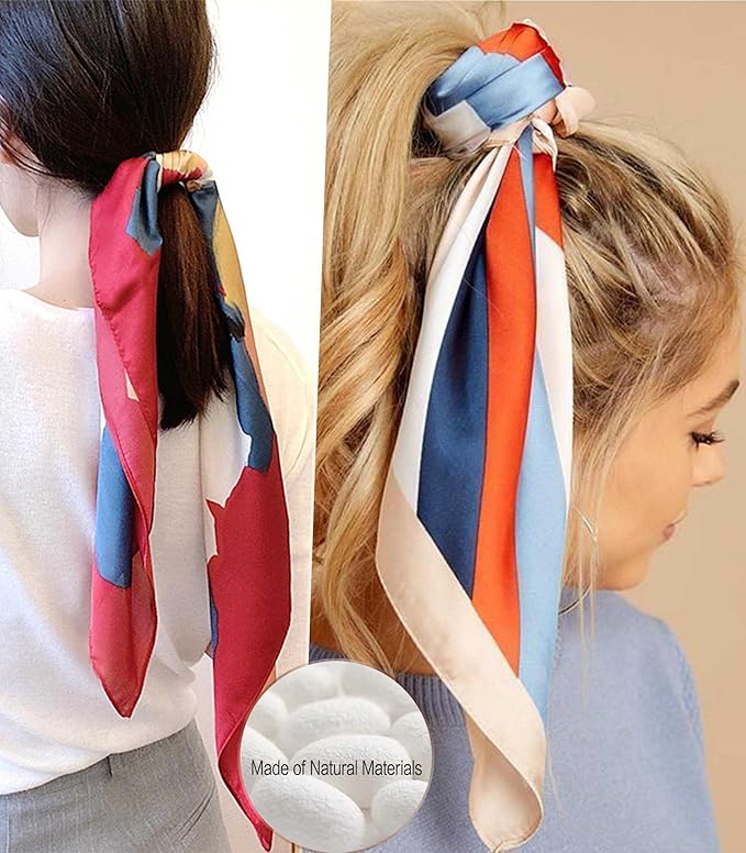 kcctoo 27.5" Mulberry Silk Feeling Head Scarf Women's Fashion Square Neck Satin Scarfs for Bag Hair Scarves Gift