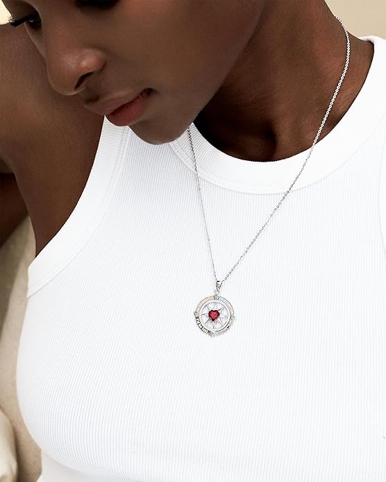 FANCIME Compass Necklace for Women Sterling Silver Compass Jewelry Opal Pendant Fine Jewelry Gemstone Birthday Mother's Day Gifts for Wife