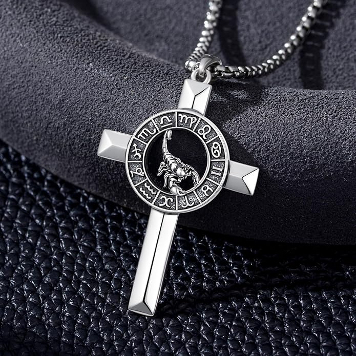 MEIDERBO Cross Zodiac Necklace 925 Sterling Silver 12 Constellation Horoscope Astrology Pendant Necklace Zodiac Sign Jewelry Gifts for Men Women