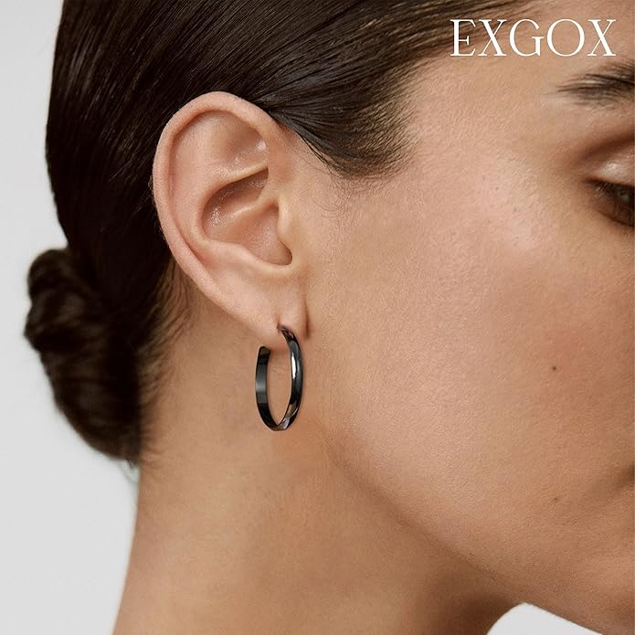 EXGOX 5mm Wide Gold Hoop Earrings for Women,Sterling Silver Hoop Earrings Large Silver Hoop Earrings Hypoallergenic Lightweight 14K Real Gold Plated Big Hoop Earrings for Women 30/40/50/60/70mm