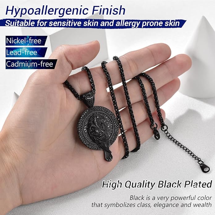 PROSTEEL Norse Viking Jewelry for Men Women, Vintage Thor Hammer/Thor Axe/Raven/Odin Necklace, 316L Stainless Steel Pendant Chain, Come with Box