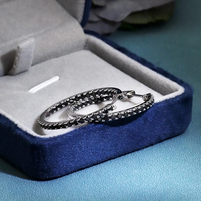 Moissanite Hoop Earrings for Women, S925 Sterling Silver, 18K White Gold Plated, D Color VVS1