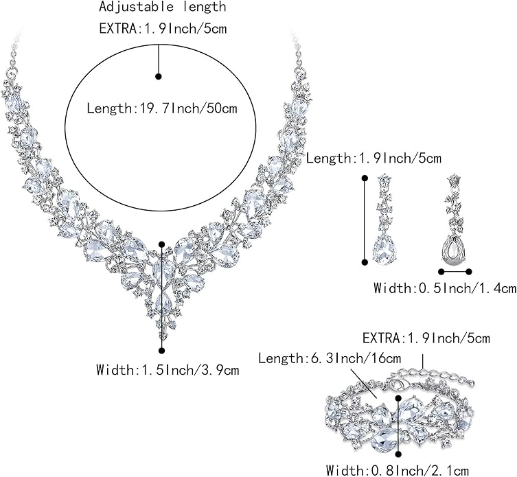 BriLove Wedding Bridal Jewelery for Women Austrian Crystal Teardrop Cluster Statement Necklace Dangle Earrings Link Bracelet Set