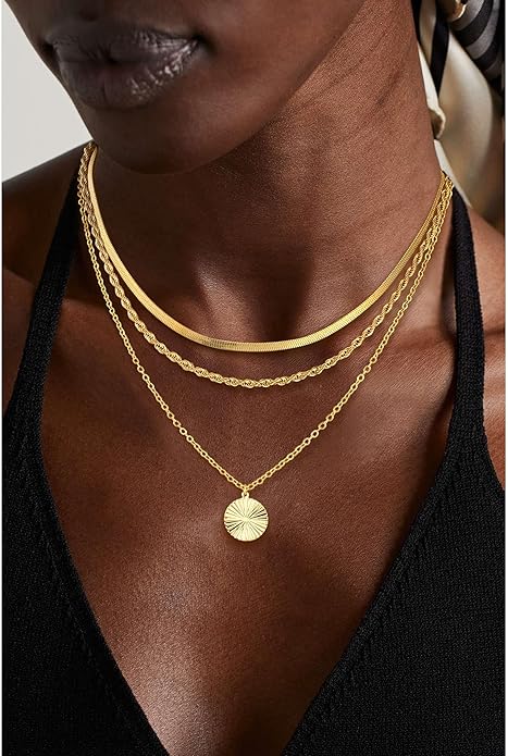 Gold/Silver Layered Necklaces for Women,Dainty 14k Gold Plated Stackable Choker Necklaces for Women,Trendy Layering Coin Chain Pendant Jewelry Set Gifts