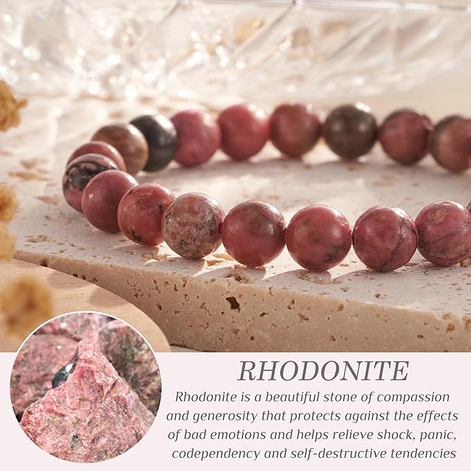 Seyaa Rhodonite Bracelets for Women Natural Stone Chakra Beaded Bracelet, Men Women Reiki Yoga Bracelet Gifts