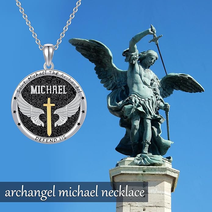 YAFEINI Archangel Michael Necklace For Women Men 925 Sterling Silver Vintage St Michael Pendant Necklace Jewelry With Gifts Box