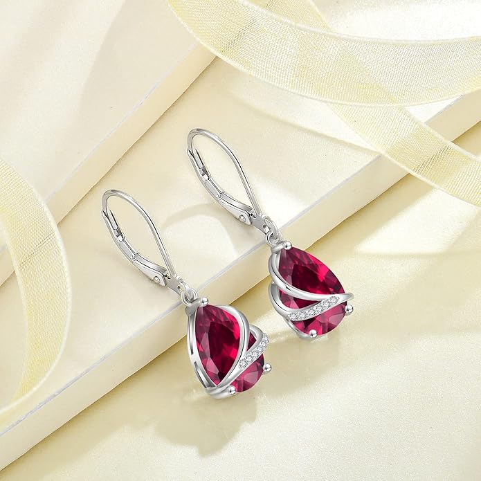 Birthstone Dangle Drop Earrings for Women 925 Sterling Silver Teardrop Leverback Earrings Jewelry Gifts for Wife Mother Her