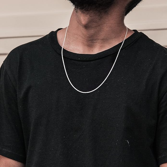 BRIJEWNES 925 Sterling Silver Clasp 2/2.5/3/4/5mm Silver Chain for Men Mens Necklace Rope Chain Necklace Diamond Cut Silver Mens Chain Necklace 16 18 20 22 24 26 28 30 Inches