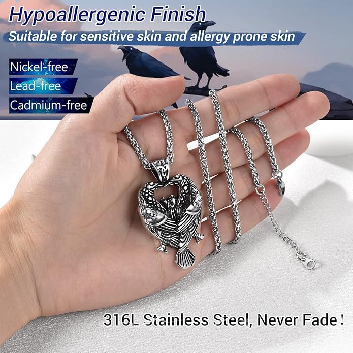 PROSTEEL Norse Viking Jewelry for Men Women, Vintage Thor Hammer/Thor Axe/Raven/Odin Necklace, 316L Stainless Steel Pendant Chain, Come with Box