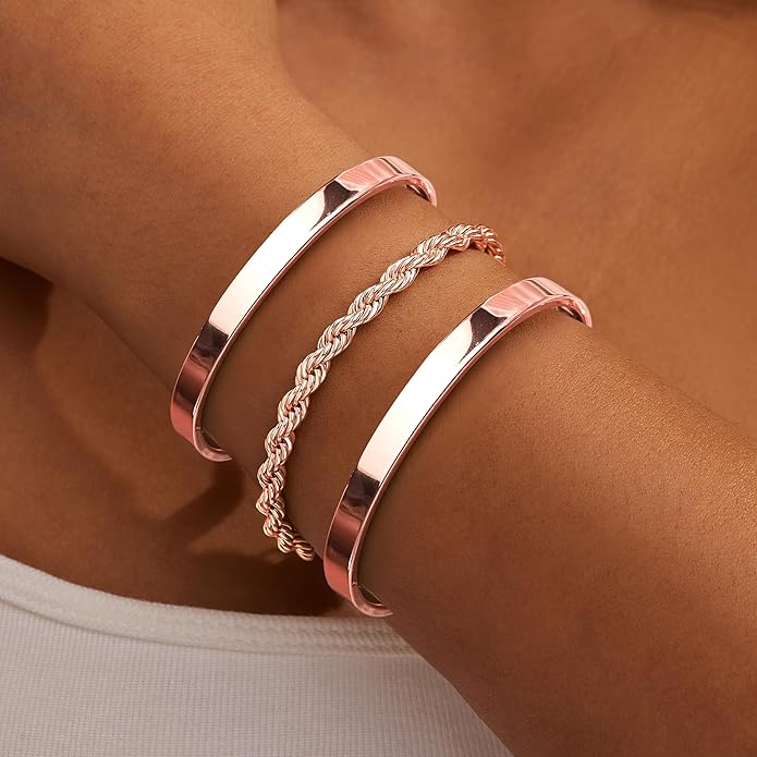 Gold Bracelets for Women Non Tarnish, 14K Gold Plated Chunky Cuff Bracelet Gold Bangles Bracelet for Women Trendy Tie Knot Cuban Rope Paperclip Beaded Bracelet Stack Jewelry Gifts