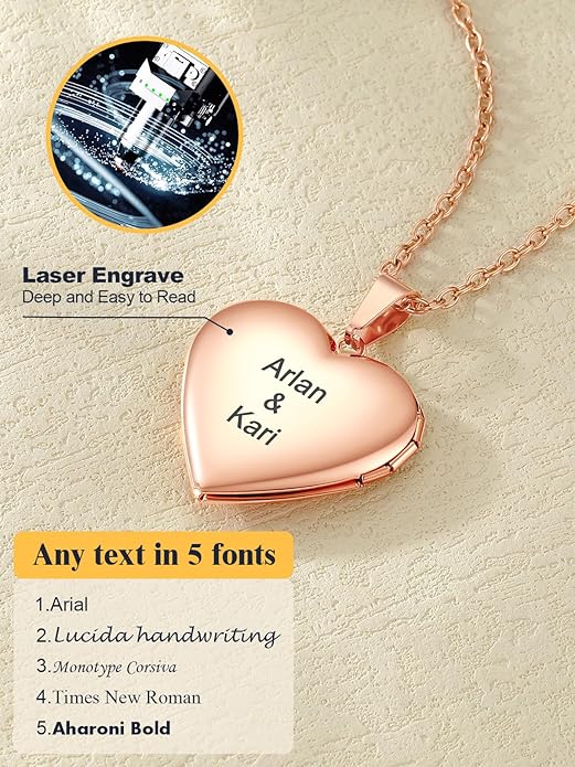U7 Women Locket Necklace Platinum 14K Gold Photo Lockets that Hold Picture,Chain 20 Inch Personalized Gift Custom Love Heart Image Necklaces