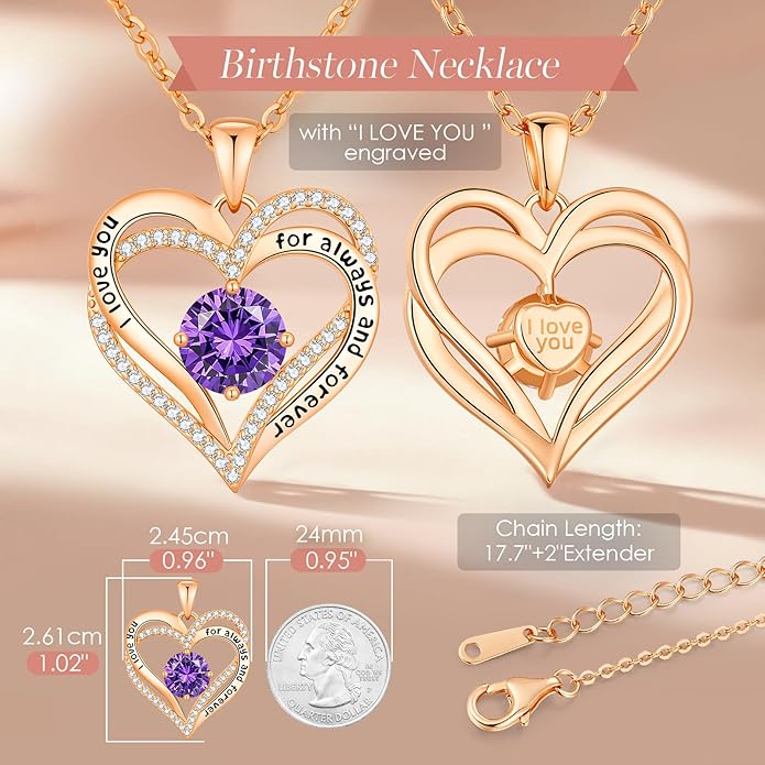 CDE Forever Love Heart Necklaces for Women, Mom, Girlfriend, Wedding Anniversary Birthday Mother Day Christmas Day Gift for Wife Girlfriend Jewelry with Birthstone Pendant