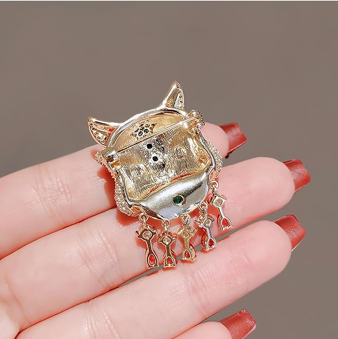 Chinese Lion Dance Brooch, Vintage Enamel Floral & Cat Eye Pearl Adjustable Lapel Pin for Women & Men – Traditional Asian Style Awakening Lion Brooch for Jacket, Blazer, Scarf, Qipao, Wedding, Festival Gift (Gold/Red/Blue)