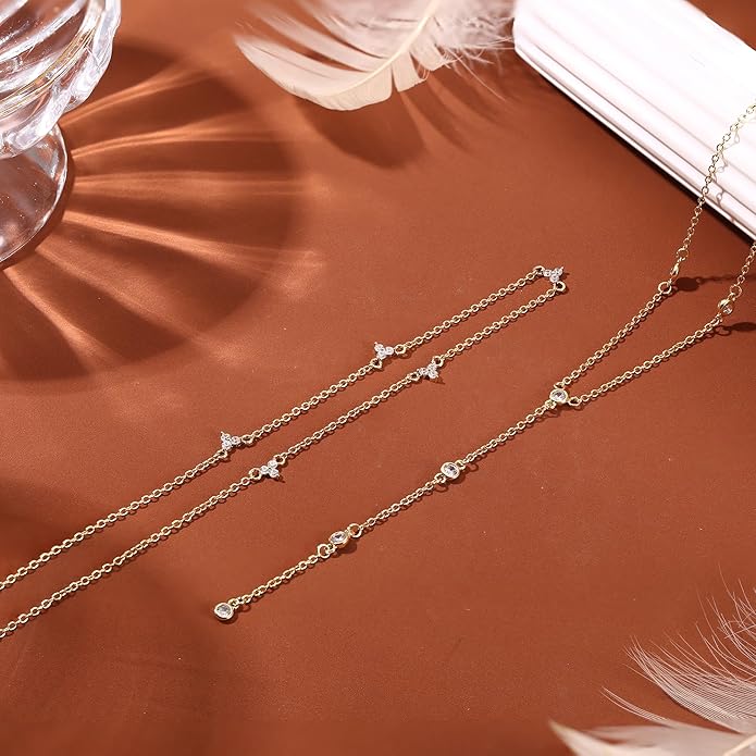 Dochais Dainty Gold Layered Necklace for Women, 14K Gold Plated Y Necklace & Chain, Dainty Lariat Long Necklaces, Trendy Cubic Zirconia Choker, Sun, Heart, Pearl & Cross Pendant Necklace, Jewelry Gift