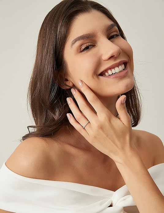 EAMTI 1.5mm 14K Gold Plated Eternity Bands for Women 925 Sterling Silver Half Eternity Stackable CZ Engagement Ring for Women Size 3-10