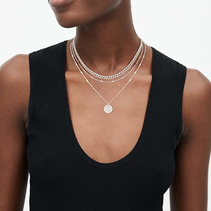 Layered Gold Silver Necklaces for Women, Stackable Stack 14K Real Gold Plated Silver Chain Necklace Diamond Circle CZ Layering Pendant Necklaces Trendy Gold Jewelry Set Gifts